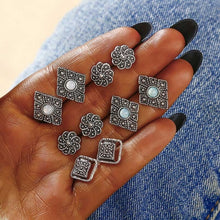 Load image into Gallery viewer, 12 Pair/Set Crystal Stud Earrings Triangle Knot 2019 New Rhinestone imitation Pearl Earrings for Girls Tiny Ear Studs Pendientes